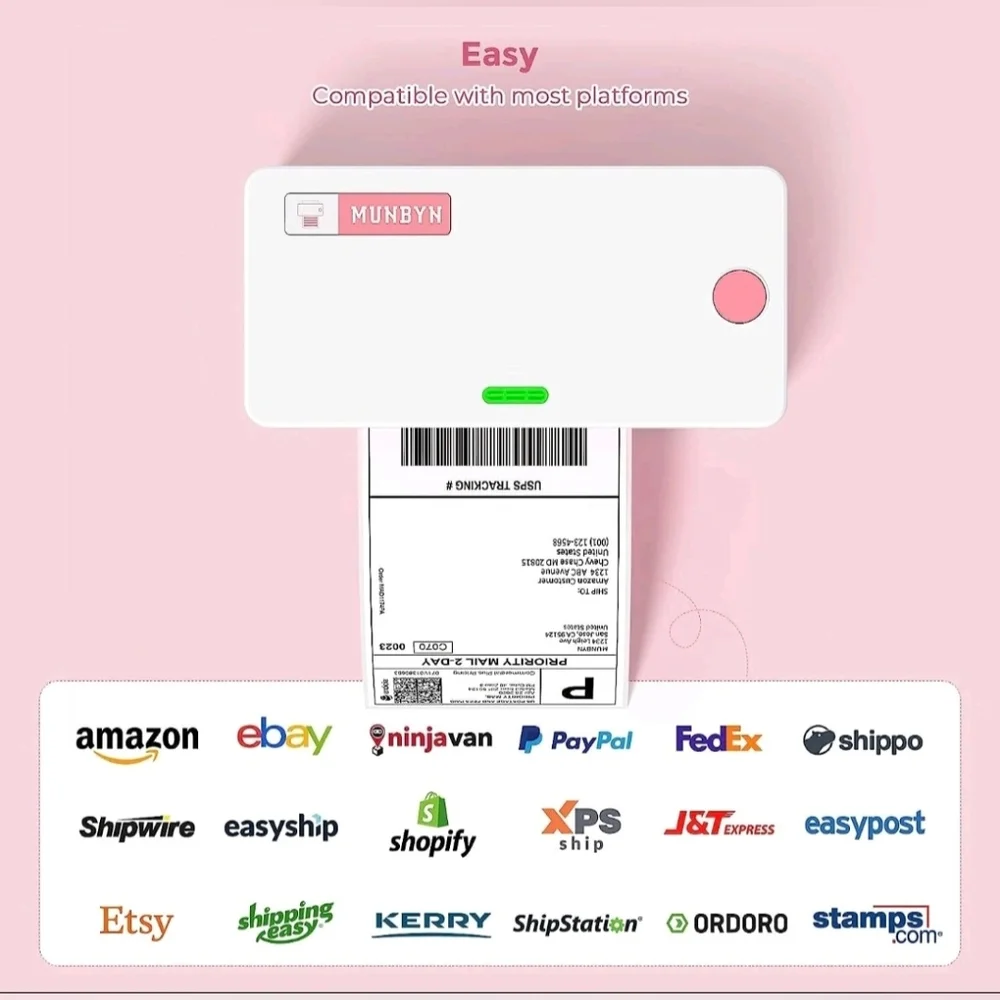 MUNBYN Thermal Label Printer 150mm/s 4x6 Desktop USB l - Pink